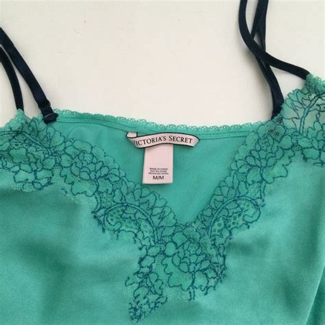 Victorias Secret Satin Lace Slip Chemise Green M Gem