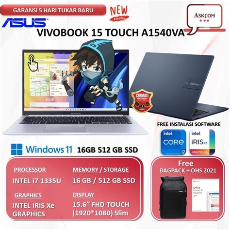 Jual Laptop ASUS VivoBook 15 Touch A1504VA I7 1355U 16GB 512GB 15 6FHD