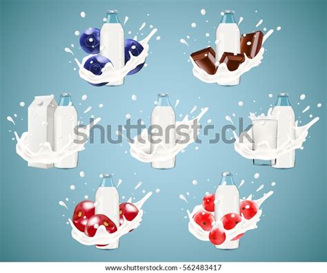 Set Realistic Vector Illustration Milk Splash Stock Vector Royalty