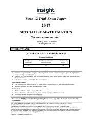 Year Trial Exam Paper Specialist Mathematics Questions Course Hero