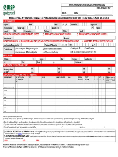 Compilabile Online Modulo Raccolta Dati Per Liscrizione Di Una Assoc