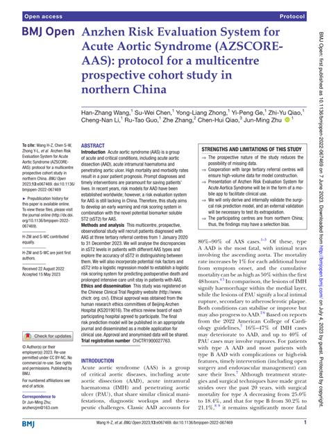 PDF Anzhen Risk Evaluation System For Acute Aortic Syndrome AZSCORE