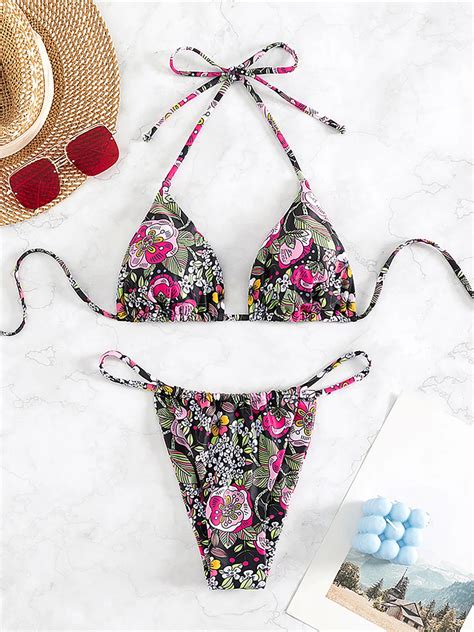 Maillot De Bain Deux Pi Ces Imprim Floral Pour Femmes Bikini Licou