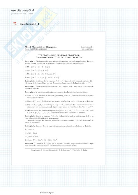 Metodi Matematici Per L Ingegneria Esercitazioni