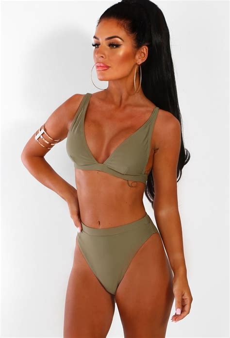 Puerto Rico Paradise Khaki Plunge High Waisted Bikini Bikinis Khaki