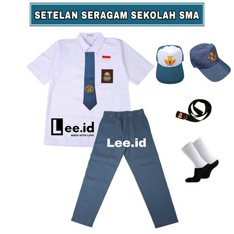 Jual Setelan Seragam Sekolah Sma Abu Putih Laki Laki Baju Putih Lengan