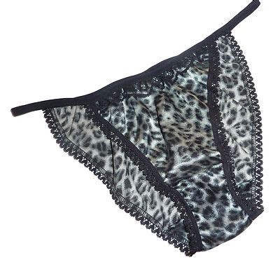 GRAY LEOPARD Shiny SATIN Panties MINI TANGA String Bikini Black Lace Made France EBay