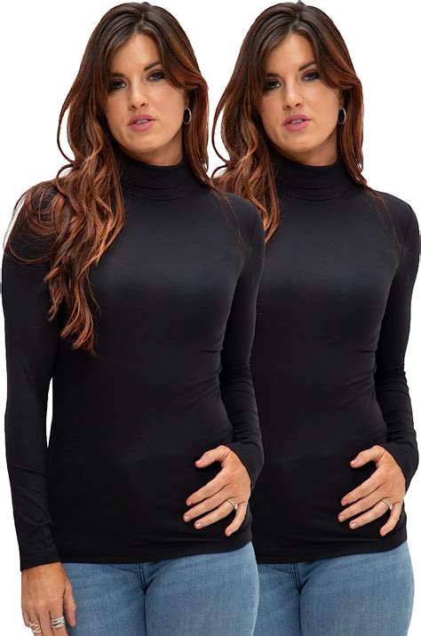 Devops Womens 2 Pack Long Sleeve Mock Turtleneck Stretch Fitted Shirts At Amazon Womens