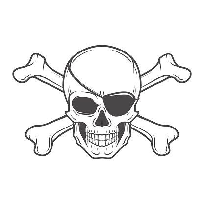 Jolly Roger With Eyepatch Skull Vector Pirate Insignia Concept Stock