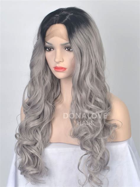 Schwarz Nach Grau Ombre Wellig Synthetische Lace Front Per Cke Sny