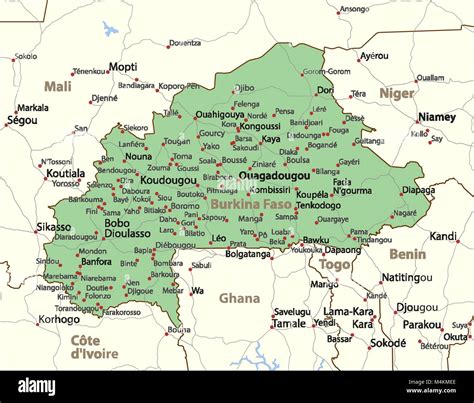 Mappa Di Burkina Faso Mostra I Confini Zone Urbane Nomi Di Localit