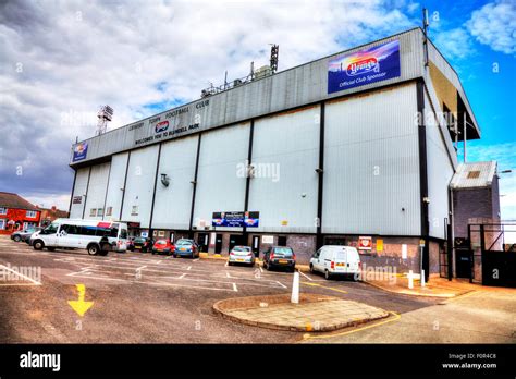 Blundell Park home of Grimsby Town FC football stadium front entrance outside facade exterior ...