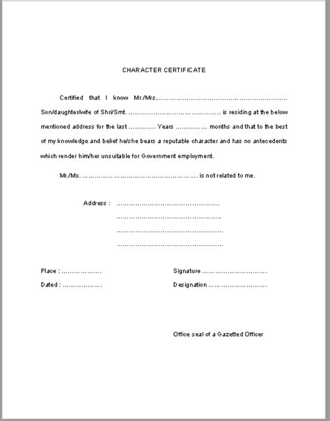 Character Certificate Template Pdf Pdf Template