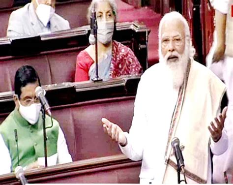 Tv Grab Shows Prime Minister Narendra Modi Speaking In Rajya Sabha In