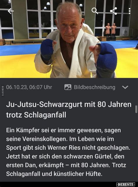 Ju Jutsu Schwarzgurt mit 80 Jahren trotz Schlaganfall Ein Kämpfer sei