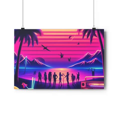 80s Neon Beach Synthwave Retro Giclée Art Print - Etsy