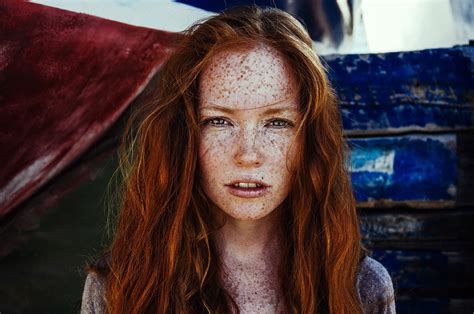 Face Blue Eyes Freckles Maja Topcagic Portrait Yellow Flowers Long Hair Flower In Hair