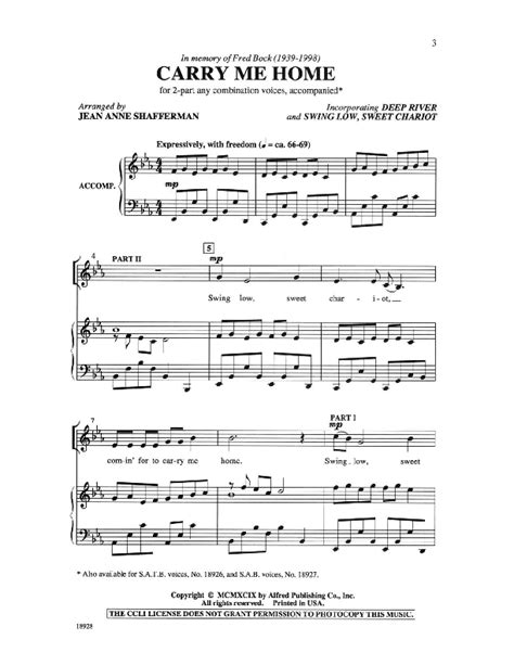 Carry Me Home Sheet Music by Jean A Shafferman (SKU: 18928) - Stanton's ...