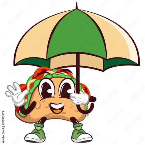 Cute Taco Mascot Character Emoticon With Funny Face Taking Cover Under