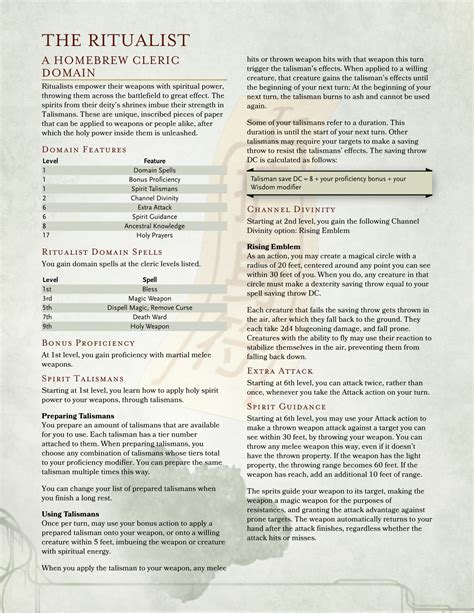 Ritualist Domain A Homebrew Cleric Subclass Rdndhomebrew