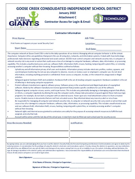 Fillable Online Attachment C Form Contractor Access January 2022 Pdf