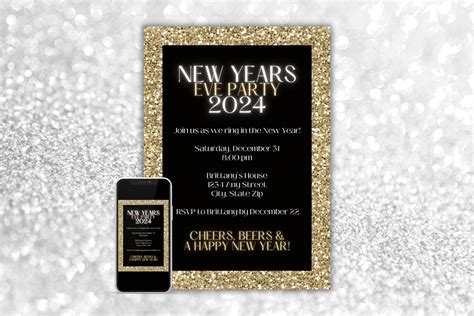 New Years Eve Party Invite, 2024 NYE Party, Editable New Years Eve ...