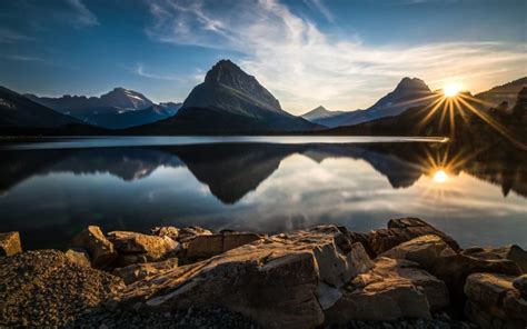 Landscape Lake Sunlight Park Glacier National Park Stones Nature