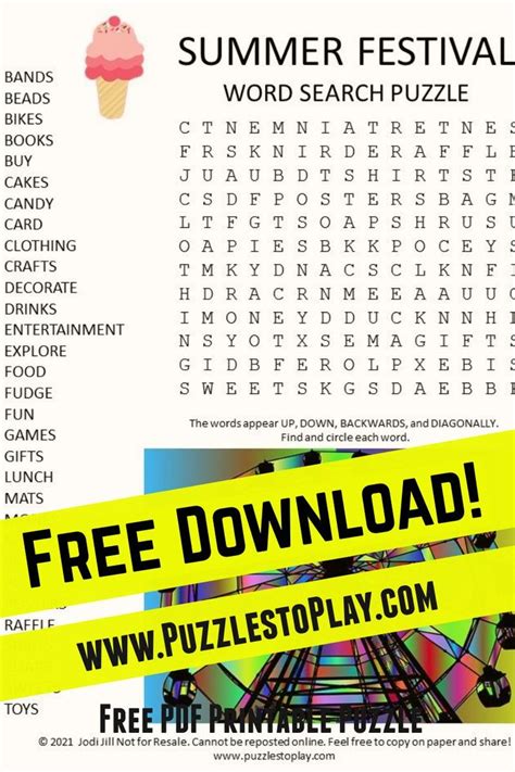 Summer Festival Word Search Puzzle Learning Sight Words Word Find