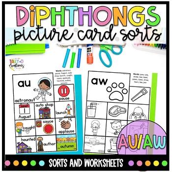 Diphthongs Au Aw Picture Card Sorts And Worksheets By Tally O Creations