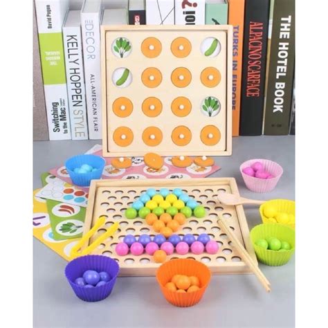 Jual Rainbow Wooden Beads Clip Double Function Memory Game Mainan