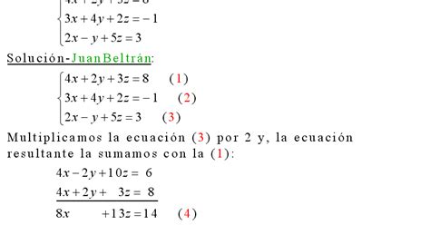 Cálculo21 Sistema de ecuaciones 3x3 resuelta por el método de reducción