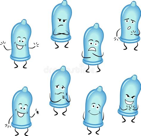 Condom Cartoon Illustration With Many Expression Stock Vector