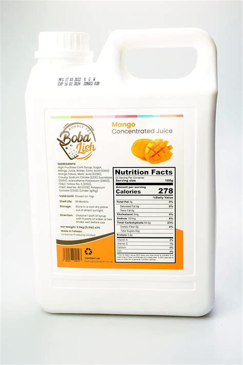 Mango Flavoured Bubble Tea Syrup By Boba Lish 2 5kg Catering Size Uk Grocery