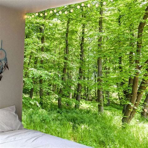 Green Forest Pattern Waterproof Wall Art Tapestry Cheap Wall