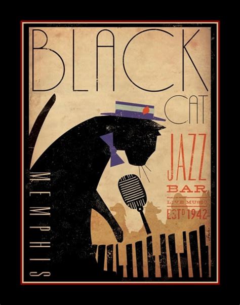 Black Cat Jazz Bar Poster, Memphis Music Wall Art Gift - ArleyArt.com