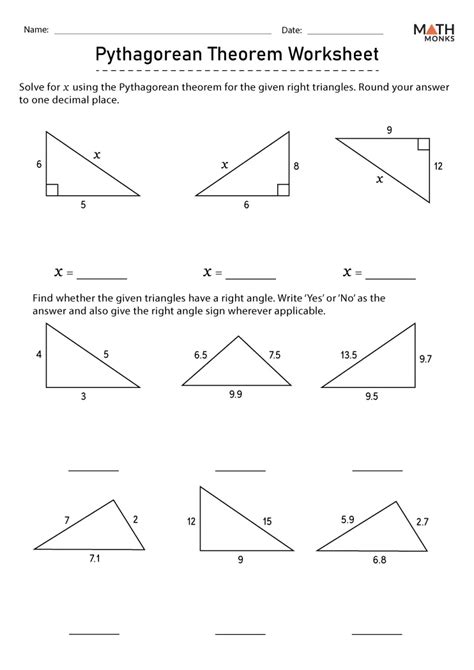 Pythagorean Theorem Worksheets Math Monks