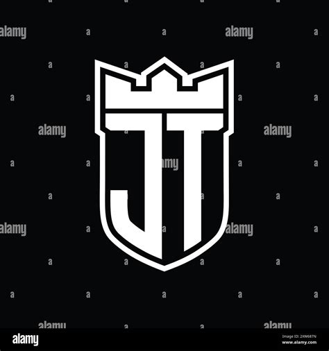 Jt Letter Logo With Shield Shape With Geometric Crown Inside White