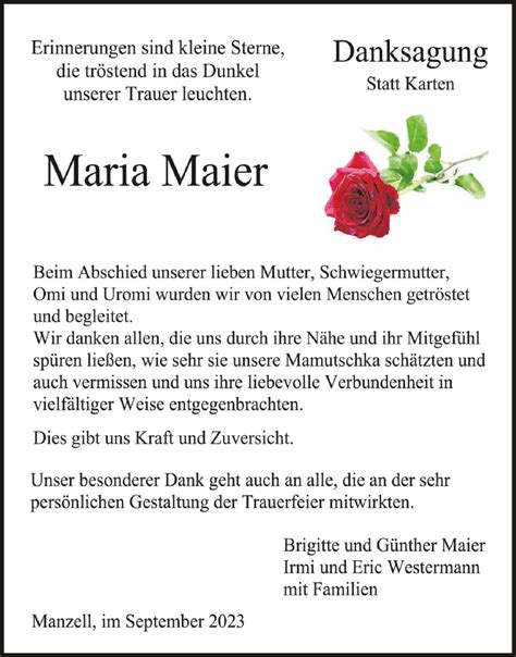 Traueranzeigen Von Maria Maier Schwaebische De Trauerportal