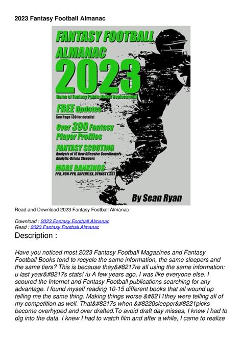 READ 2023 Fantasy Football Almanac - 2023 Fantasy Football Almanac Read and Download 2023 ...