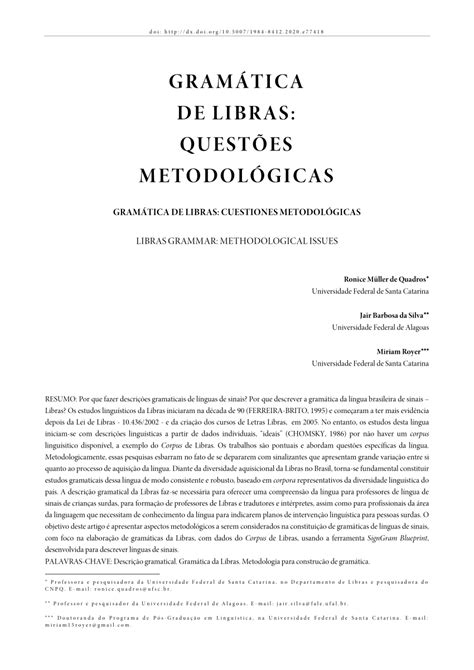 PDF Gramática de Libras questões metodológicas