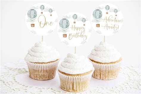 Hot Air Balloon Cupcake Toppers Adventure Awaits Birthday Cupcake Toppers St Birthday Cupcake