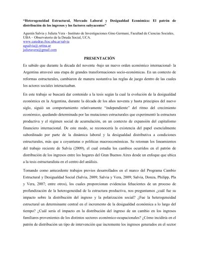 Heterogeneidad Estructural Mercado Laboral y Desigualdad Económica El