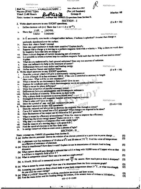 12th Class Physics Past Paper 2022 Rawalpindi Board Group 2 Subjective