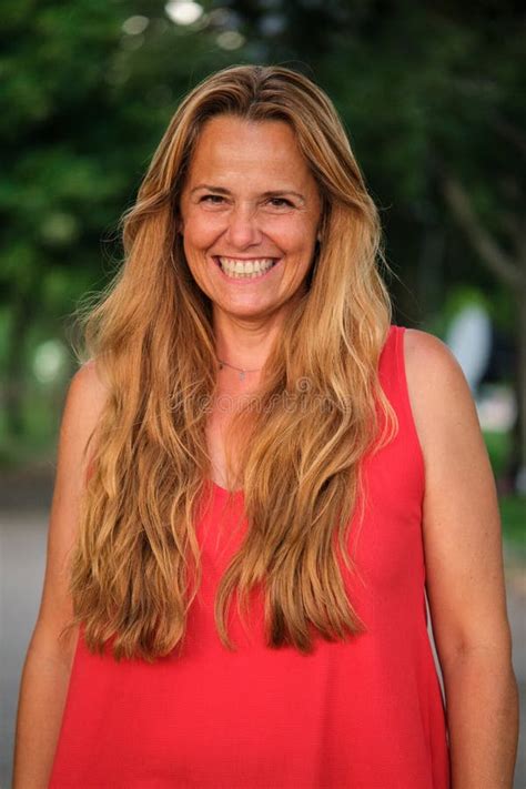 Outdoor Portrait Of Smiling Mature Blonde Woman Stock Photo Image Of Woman Mature