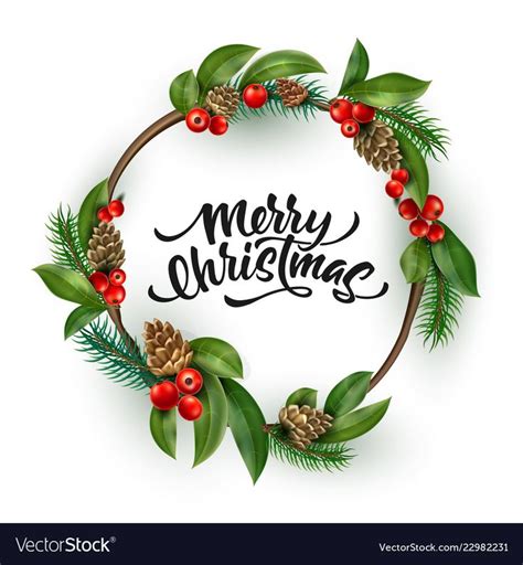 Vector Merry Christmas Lettering Inscription In Wreath Xmas New Year