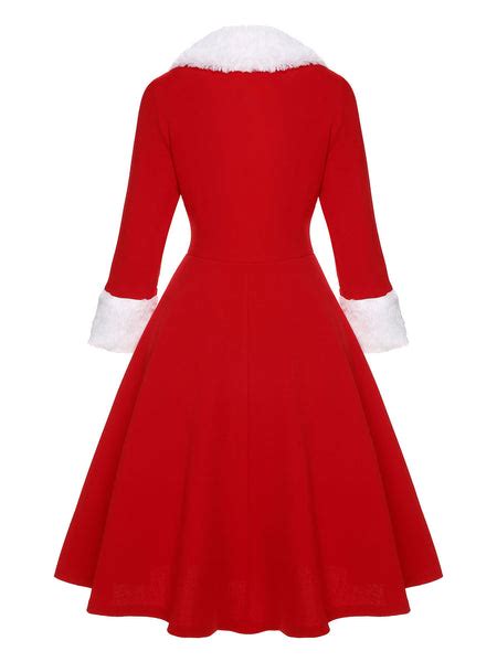 Red And White 1950s Christmas Lapel Dress Retro Stage