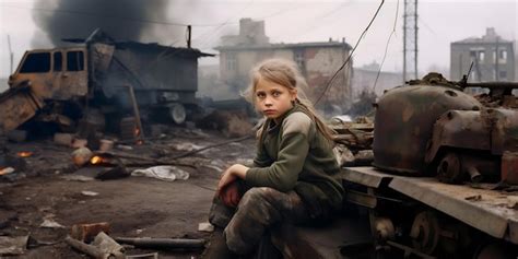 Premium Photo | War Blonde girl in a city destroyed by war Landscape ...