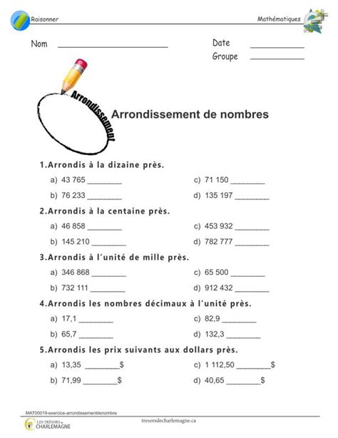 Exercice Arrondissement De Nombres Tr Sors De Charlemagne