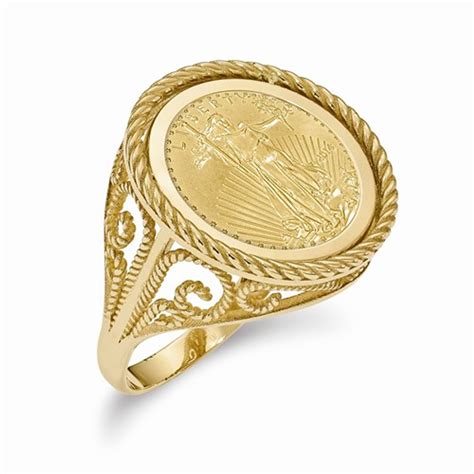 14k Gold Ladies 21 3mm Coin Ring With A 22k 1 10 Oz American Eagle