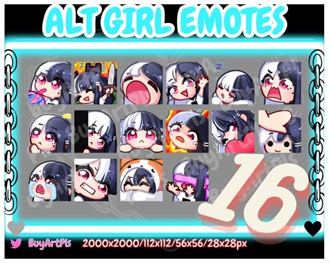 16 ALT GIRL EMOTES white/black pack for Twitch, Subscriber, Discord, Cool Emote, Twitch Art for ...